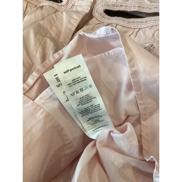 Self Portrait cut out shortsleeve flare mini dress powder pink organic cotton 4 - Picture 8 of 8